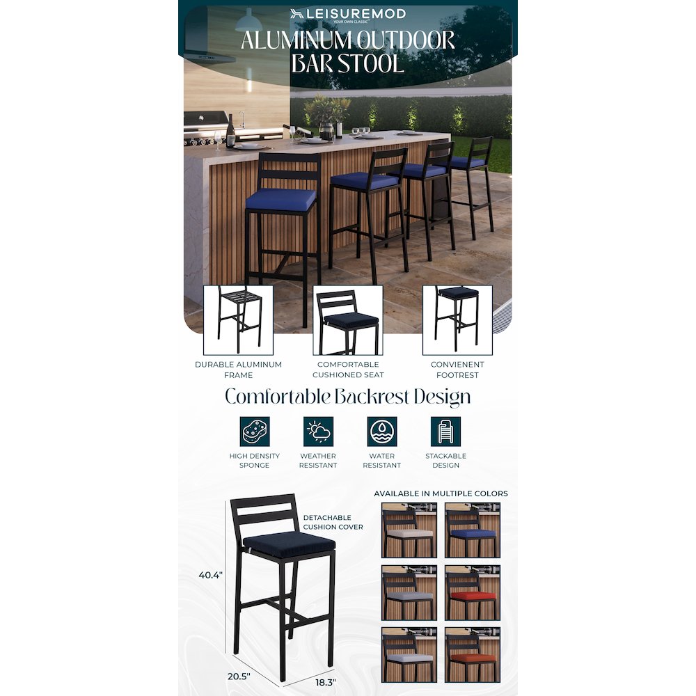 Chelsea Collection Modern Aluminum Chair in black with Blue Cushions - Set of 2. Picture 42