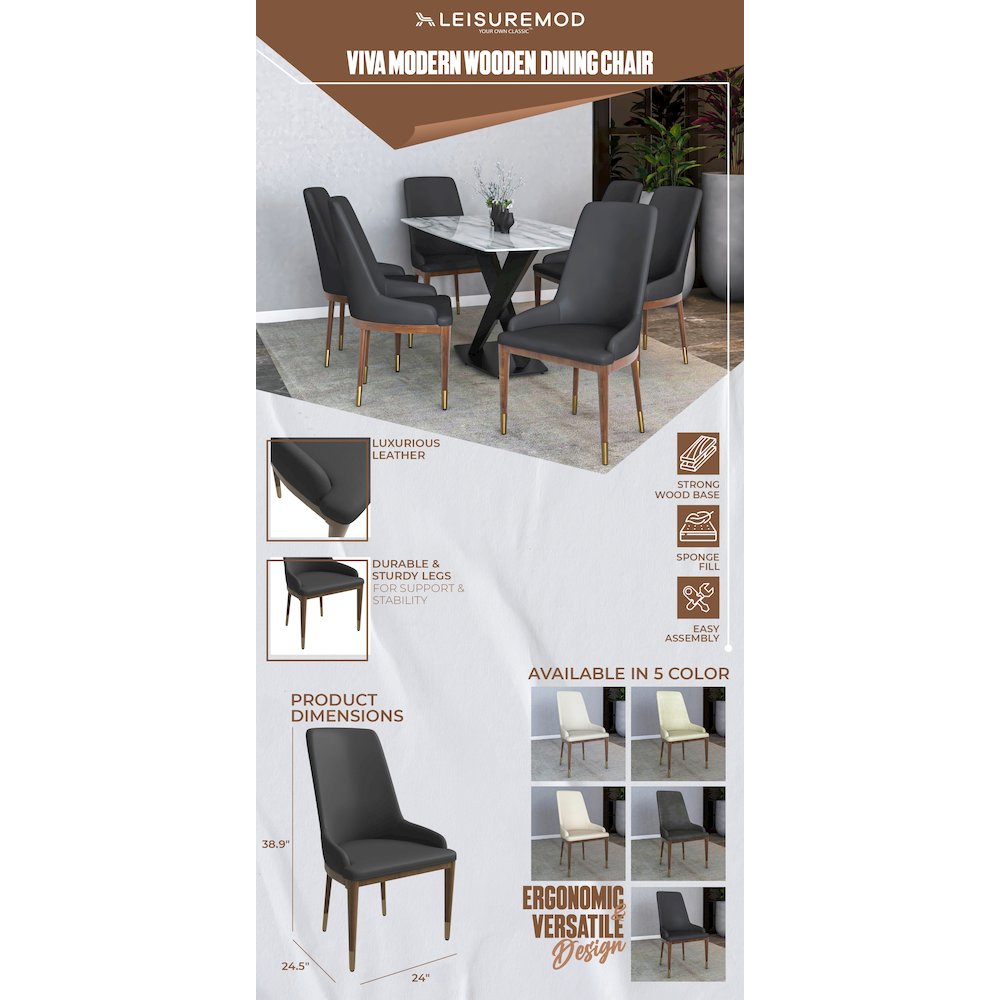 Viva Collection Modern Wooden Dining Chair in Dark Grey Set of 4. Picture 2