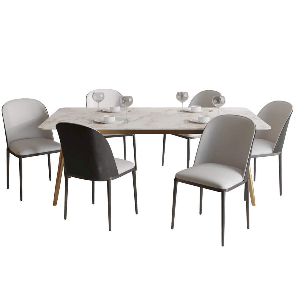 Zayle 7-Piece Dining Set with 55" Dining Table in Black/Platinum Blue. Picture 1