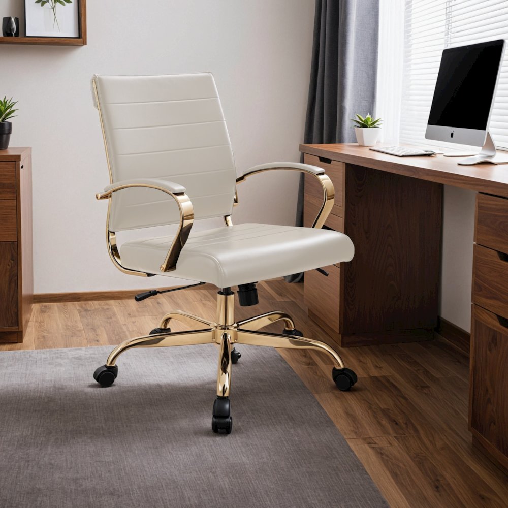 Benmar Home Leather Office Chair With Gold Frame. Picture 16