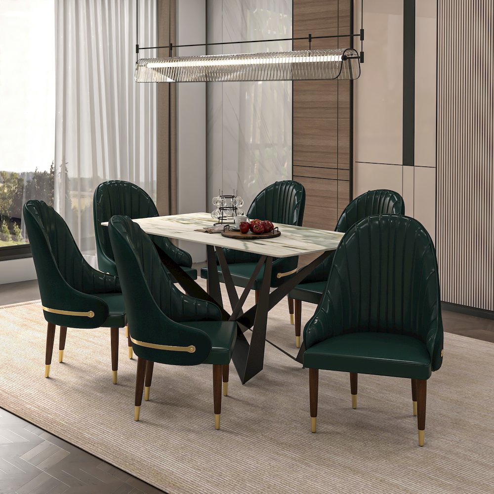 Elara Collection Wooden Dining Chair in Two-Tone Green Set of 2. Picture 2