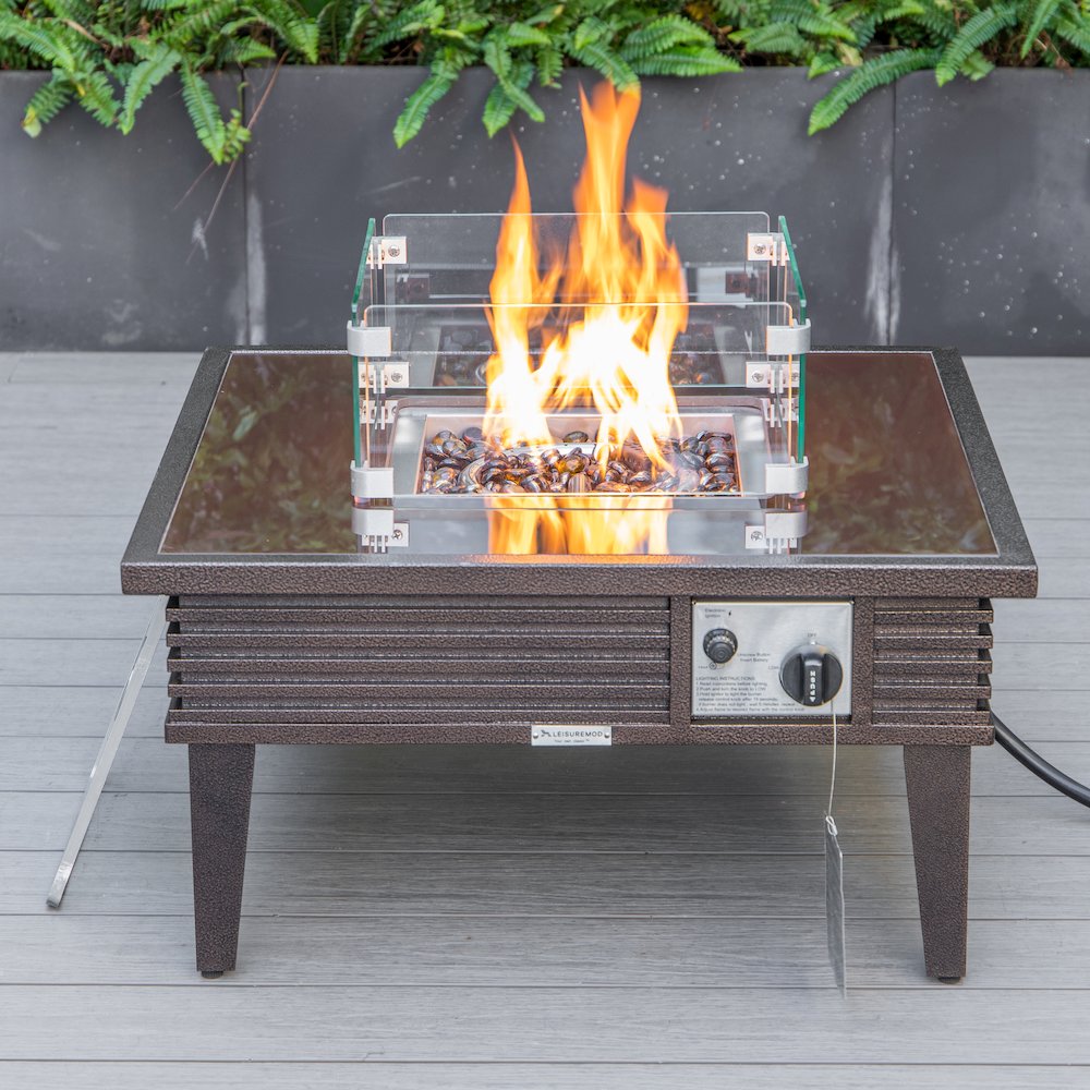 Walbrooke Outdoor Patio Aluminum Square Slats Design Fire Pit Side Table. Picture 14