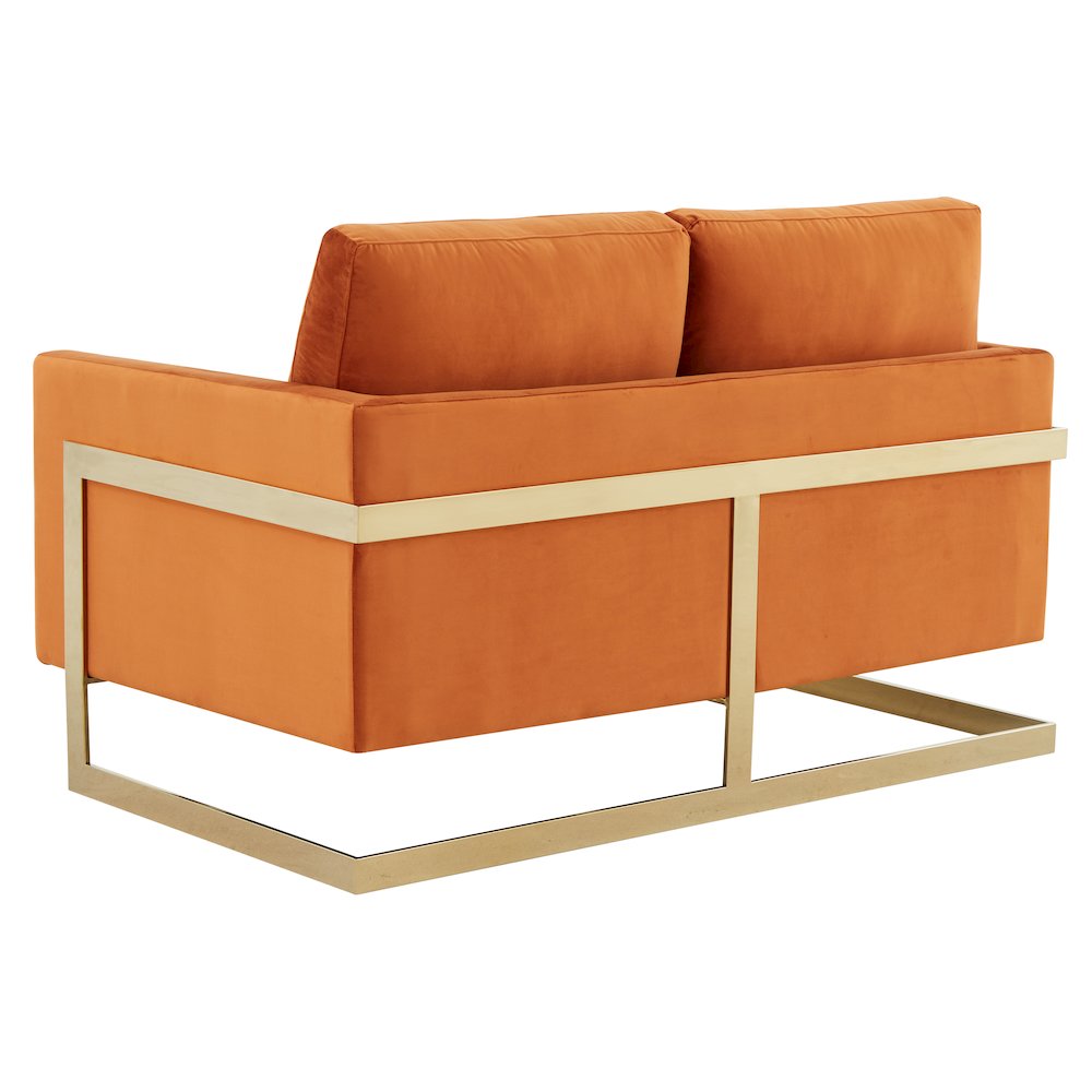 Lincoln Modern Mid-Century Upholstered Velvet Loveseat with Gold Frame. Picture 8
