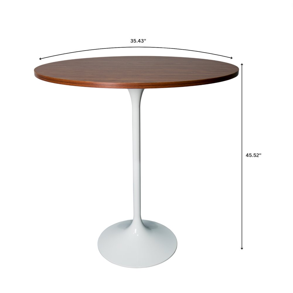 Bar Height Table White Base with 36" Round Cognac Brown MDF Top. Picture 3