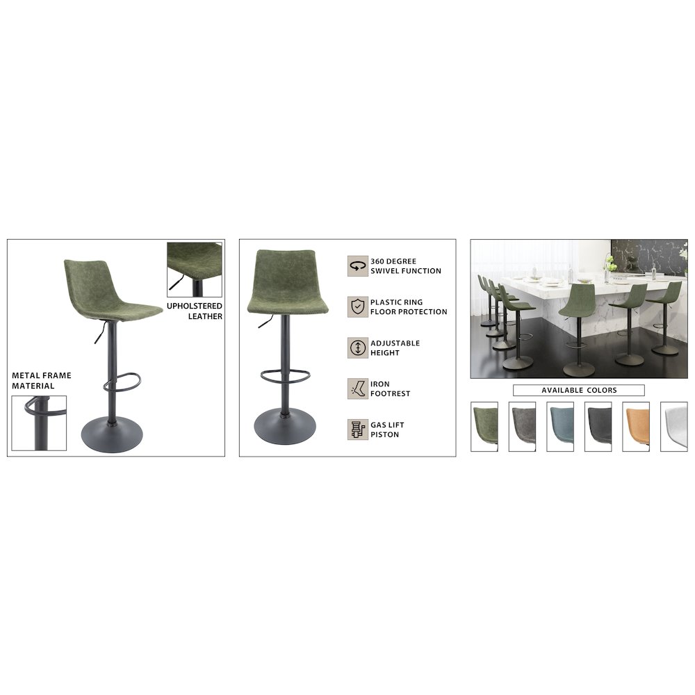 Tilbury Modern Adjustable Bar Stool in Olive Green. Picture 15