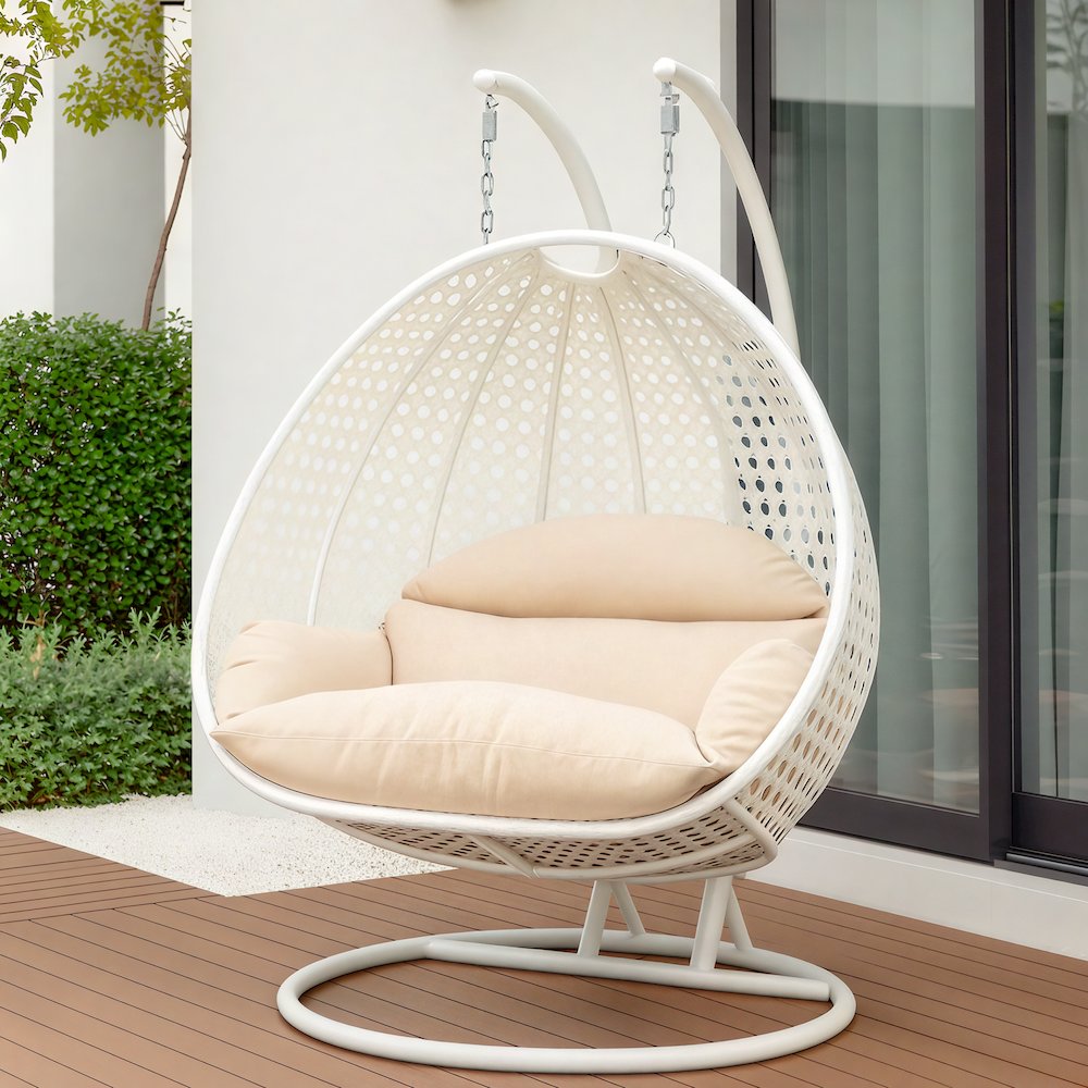 White Wicker Hanging 2 person Egg Swing Chair. Picture 14