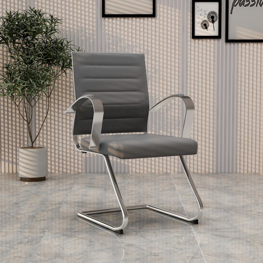 Benmar Home Leather Guest Office Chair in Grey. Picture 15
