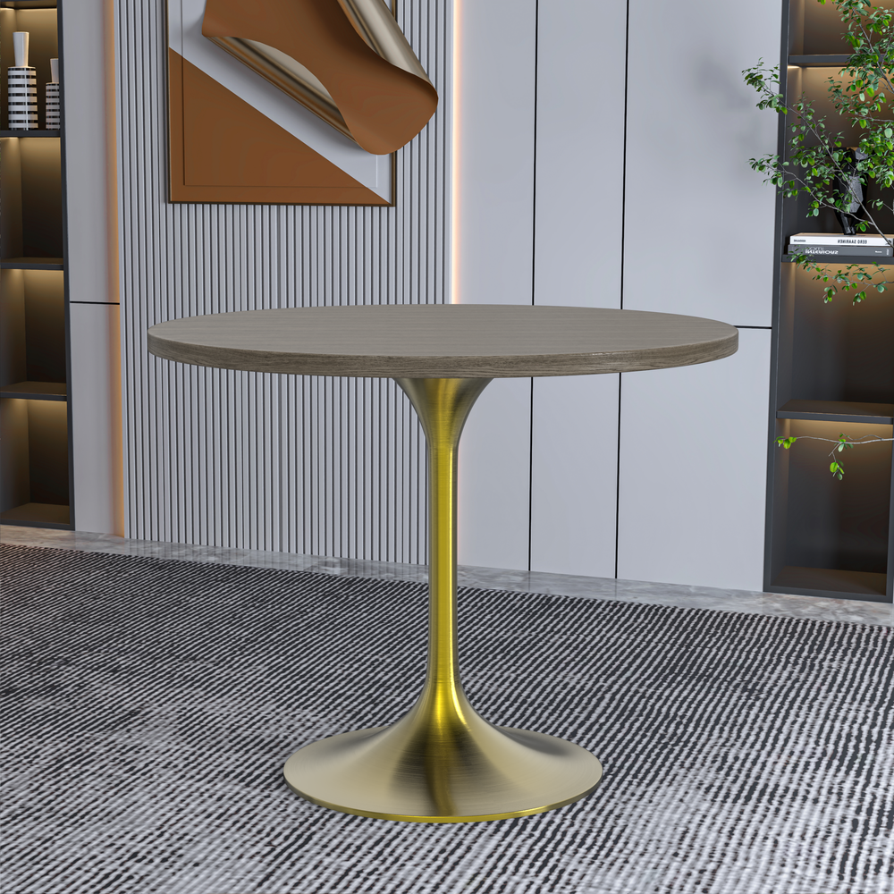 Verve 36" Round Dining Table, Brushed Gold Base with Dark Maple MDF Top. Picture 6