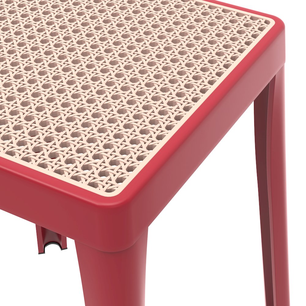 Tresse Series Stackable Poly Stool With Wicker Top 12 in Red. Picture 5