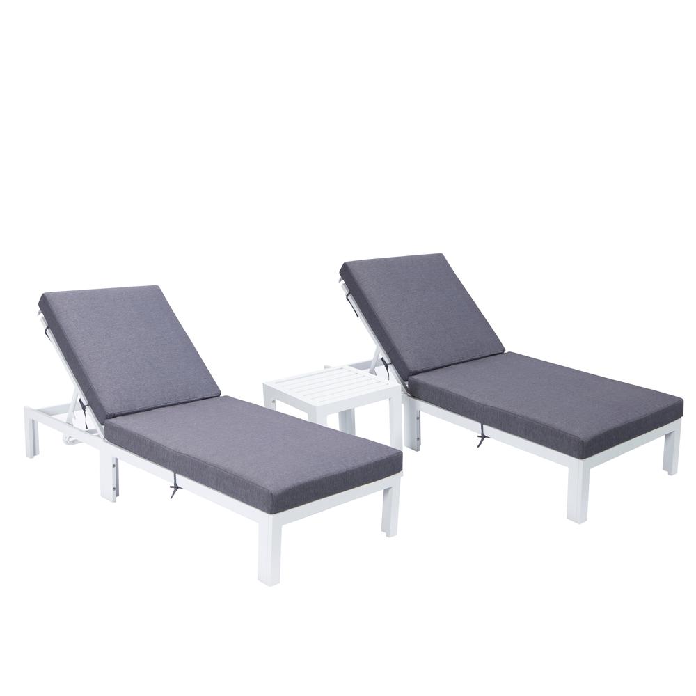 Outdoor White Chaise Lounge Chair Set of 2 With Side Table & Cushions. Picture 1
