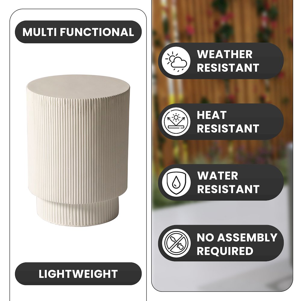 Eden Collection Fiberglass Outdoor Side Table in White. Picture 14