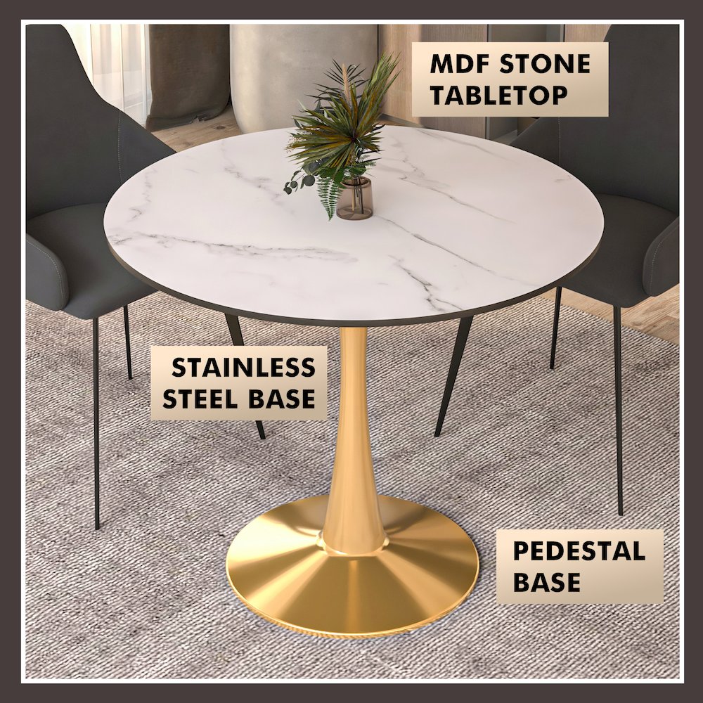 Bristol 31" round dining table Gold base with marbled MDF top. Picture 28