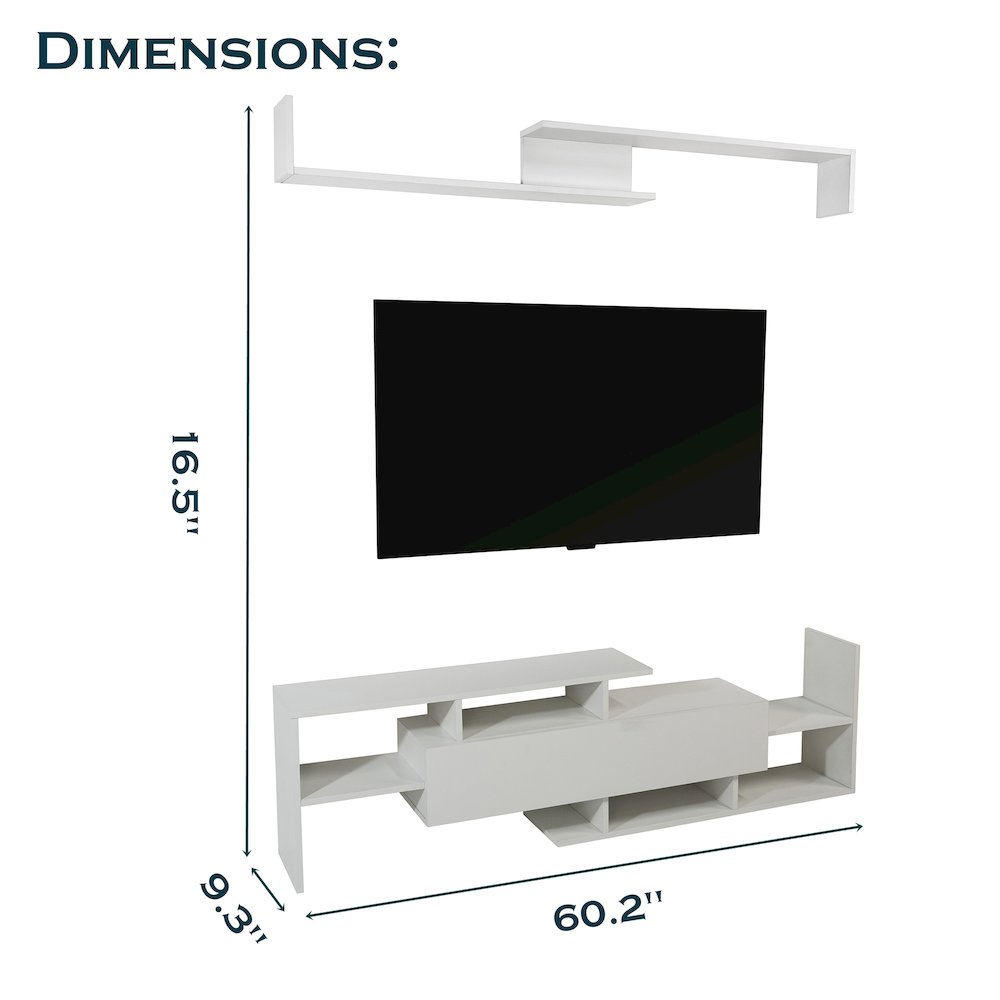 Surrey Modern TV Stand with MDF Shelves and Bookcase in White. Picture 5
