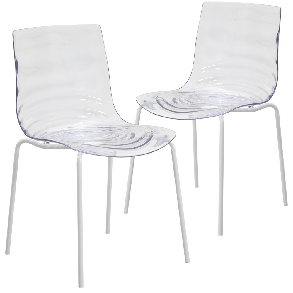 Astor Water Ripple Design Dining Chair in White Base Clear Seat Set of 2. Picture 2