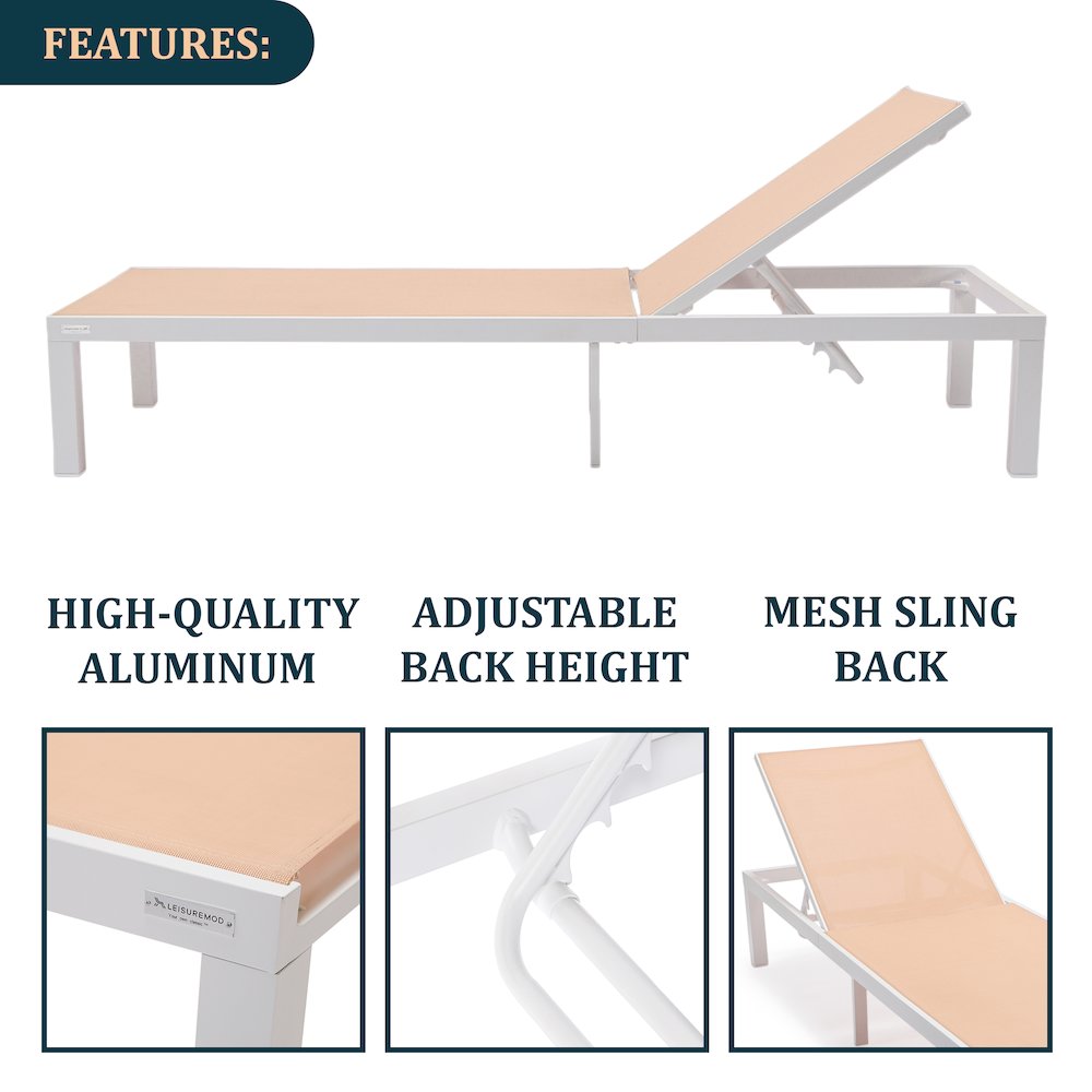 Marlin Modern White Aluminum Outdoor Patio Chaise Lounge Chair. Picture 3