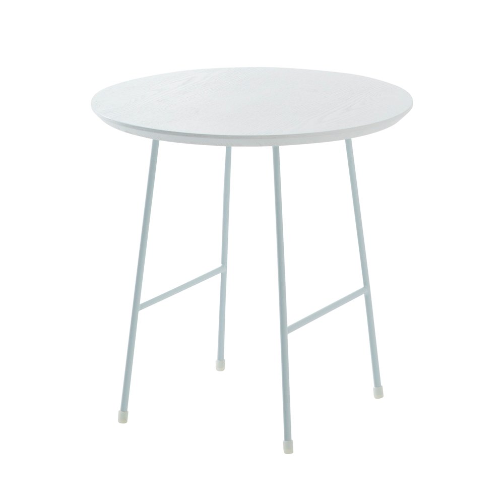 Rossmore Mid Century Modern Round Side Table With White Steel Frame. Picture 6