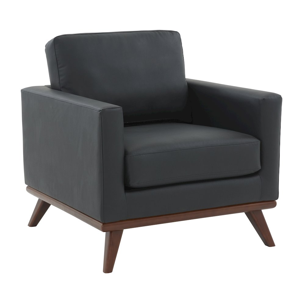 Chester Modern Leather Accent Arm Chair With Birch Wood Base. Picture 1