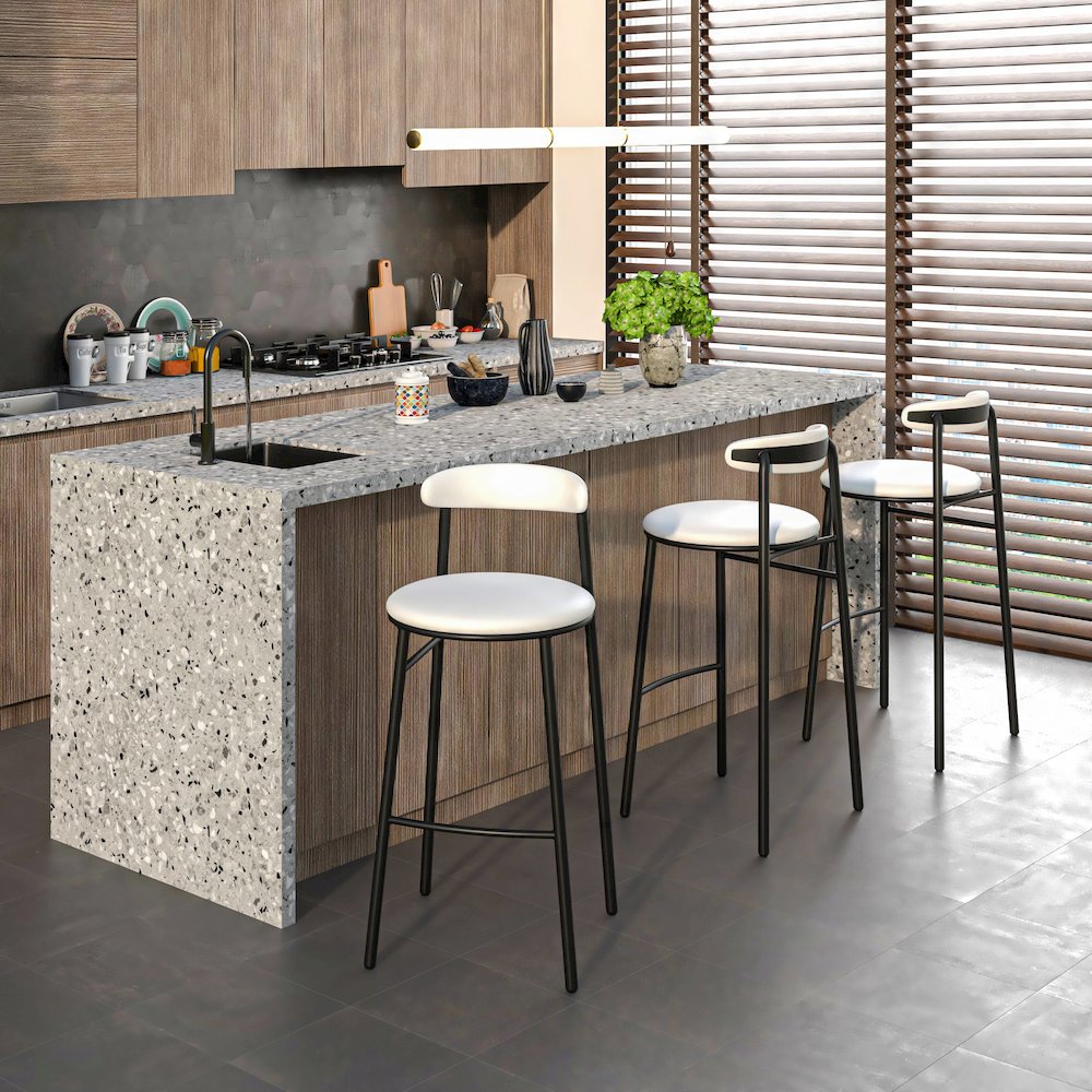 Lume Collection Modern Bar Stool in White Set of 2. Picture 4