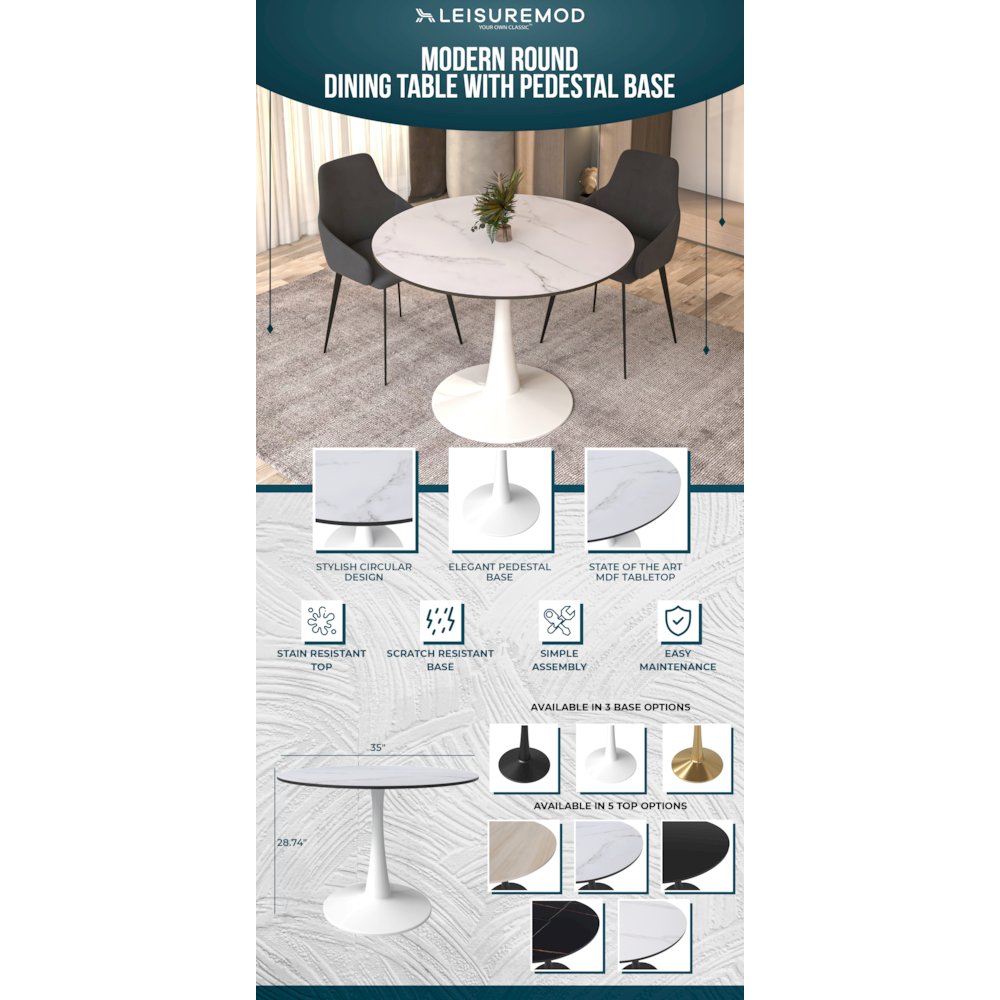 Bristol, 40" Round dining table in White. Picture 8