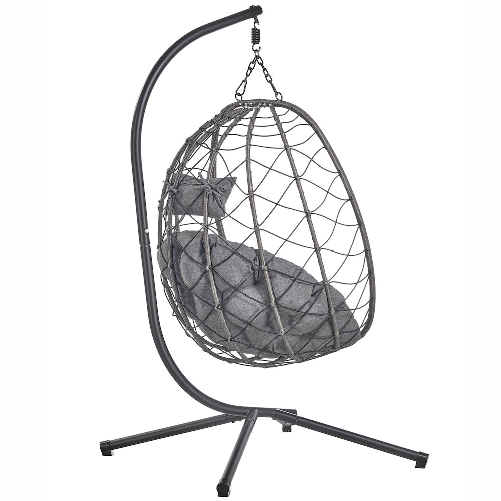 Summit Series Outdoor Egg Swing Chair In Black With CHarcoal Cushions. Picture 8