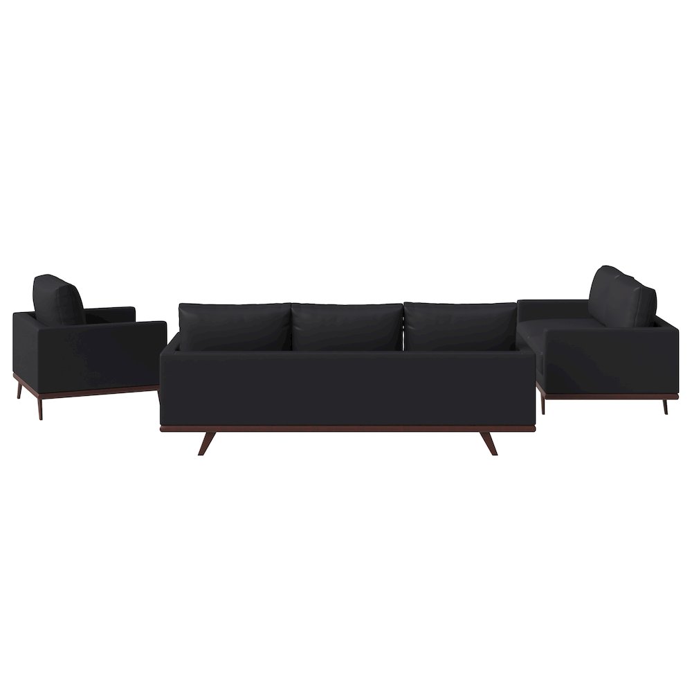 Chester 3-Piece Leather Living Room Sofa Set with Birch Wood Base Black. Picture 4