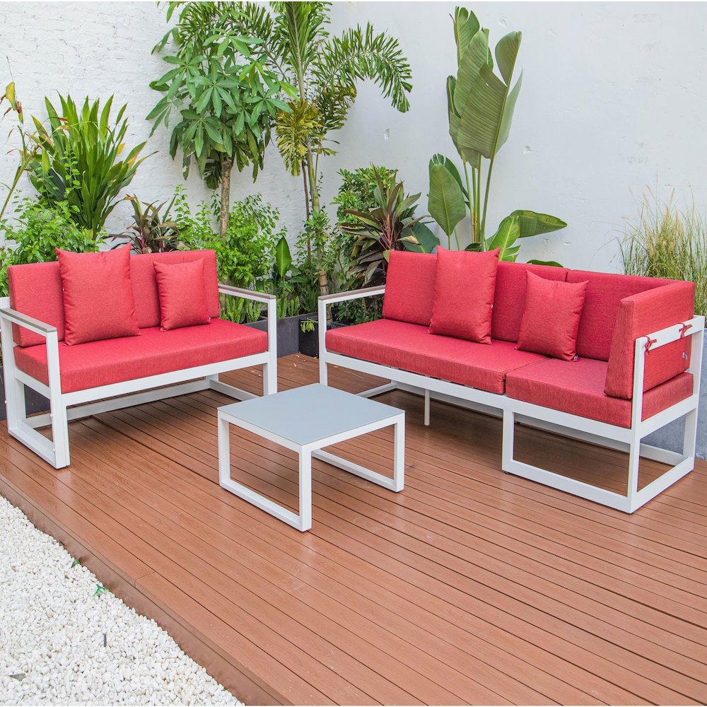 Chelsea White Sectional With Adjustable Headrest & Coffee Table With Cushions. Picture 6