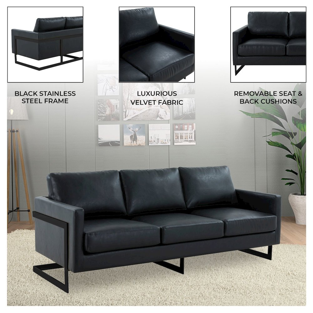 Lincoln Black Leather Sofa With Black Frame. Picture 5