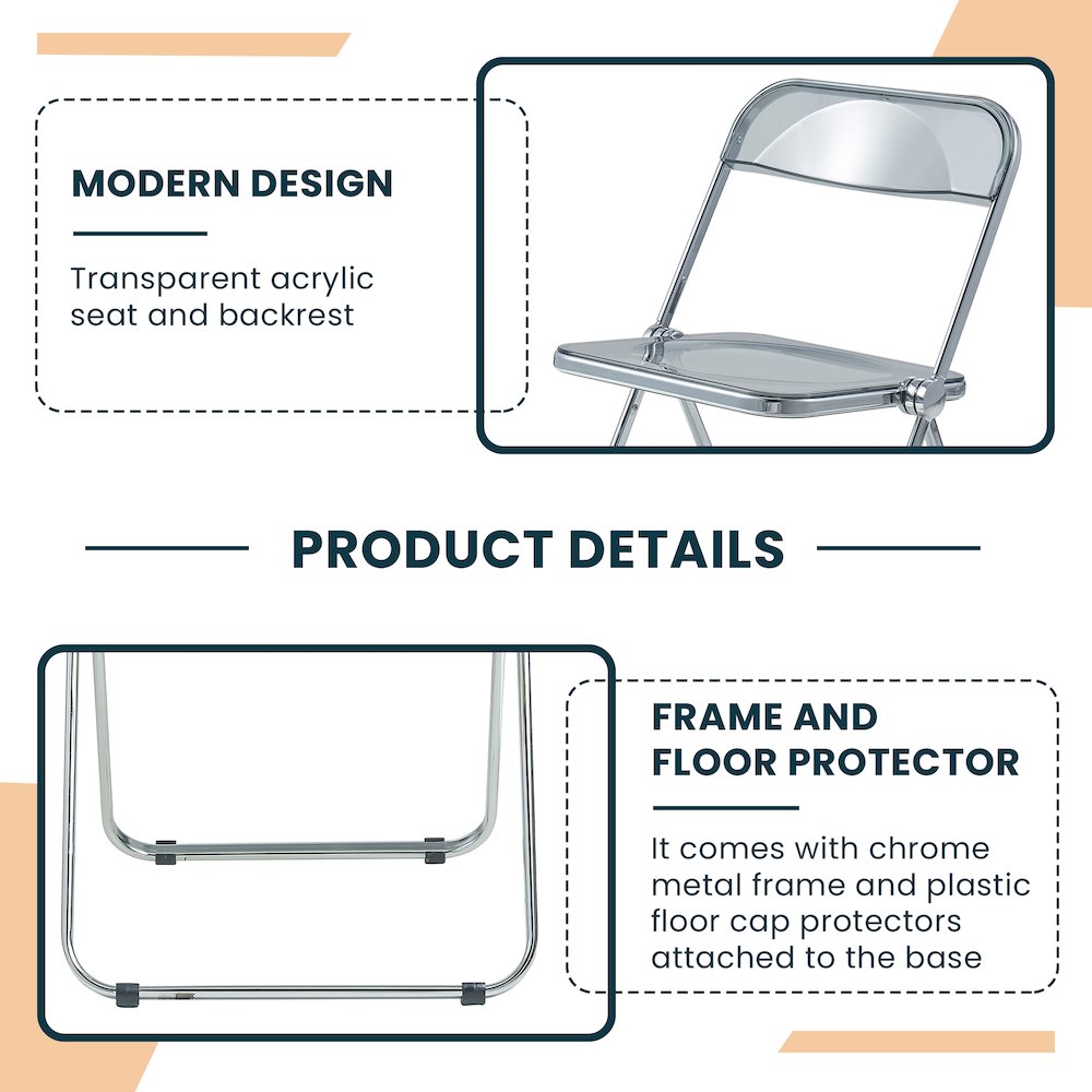 Lawrence Acrylic Folding Chair With Metal Frame, Set of 4. Picture 5
