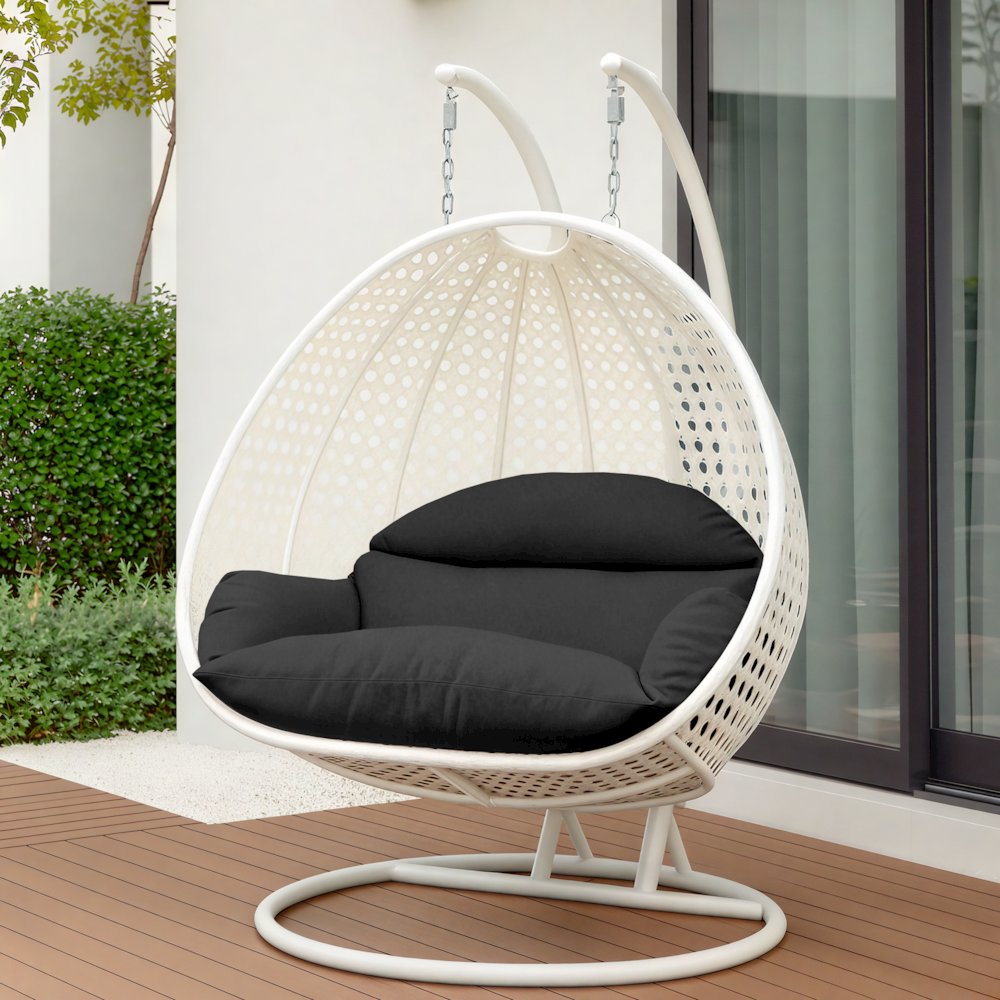 White Wicker Hanging 2 person Egg Swing Chair. Picture 9