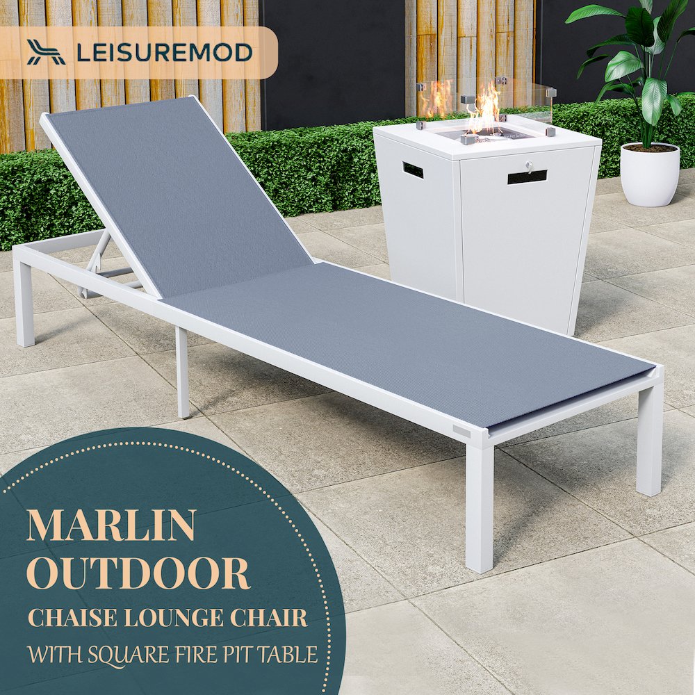 Marlin Modern White Aluminum Outdoor Patio Chaise Lounge Chair. Picture 5