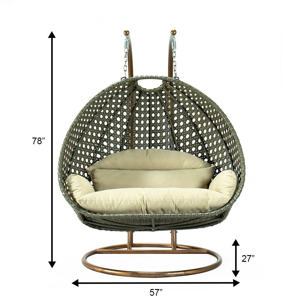 Beige Wicker Hanging 2 person Egg Swing Chair. Picture 16
