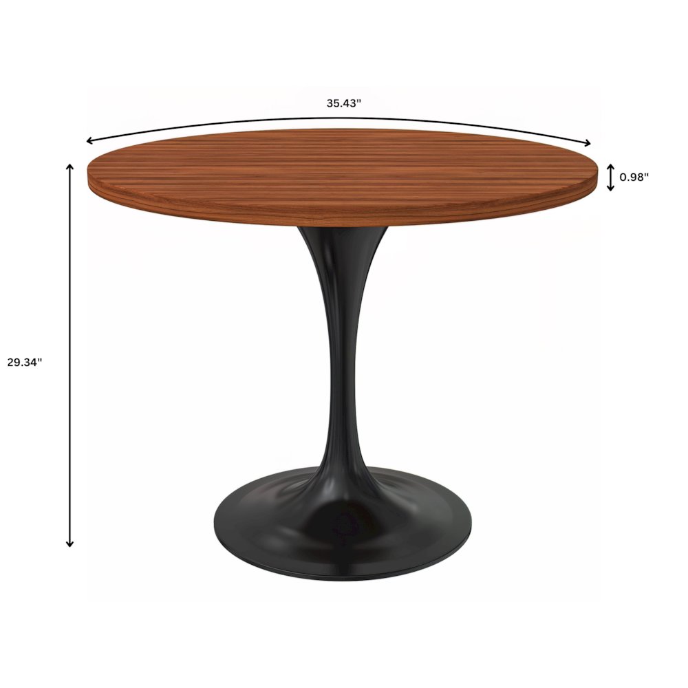 Verve Collection 36 Round Dining Table, Black Base with Cognac Brown MDF Top. Picture 6