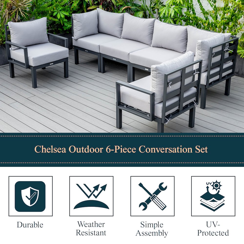Chelsea 6-Piece Patio Sectional Black Aluminum With Cushions. Picture 32