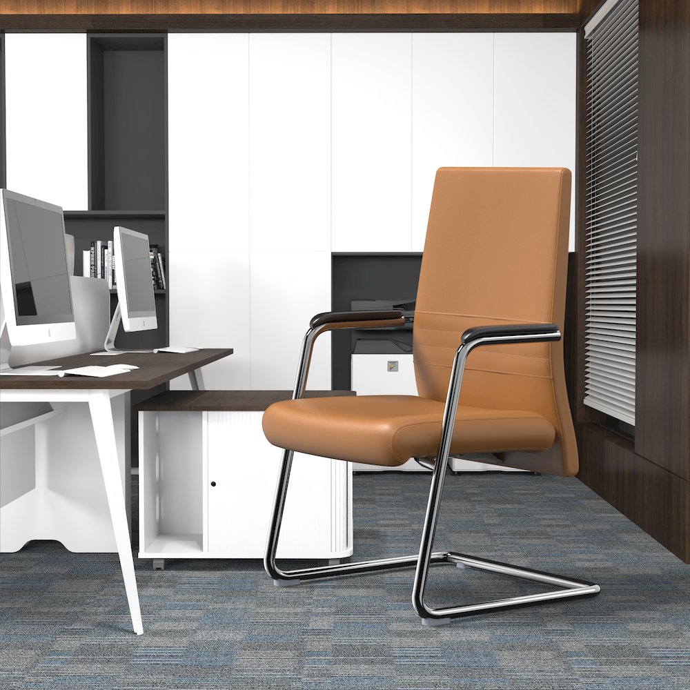 Aleen Series Guest Office Chair In Acorn Brown Leather. Picture 18