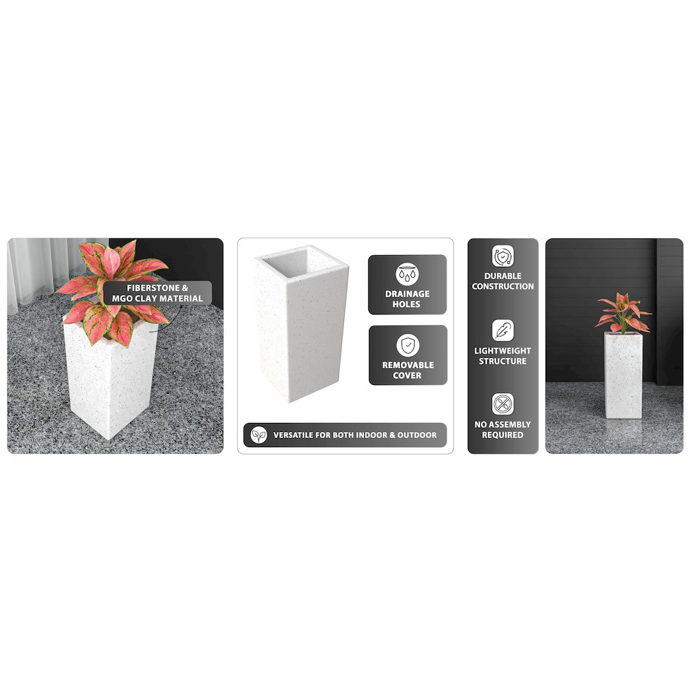 Terra Series Poly Stone Planter in Dotted White 10.2" x 10.2" 23.6" High. Picture 13