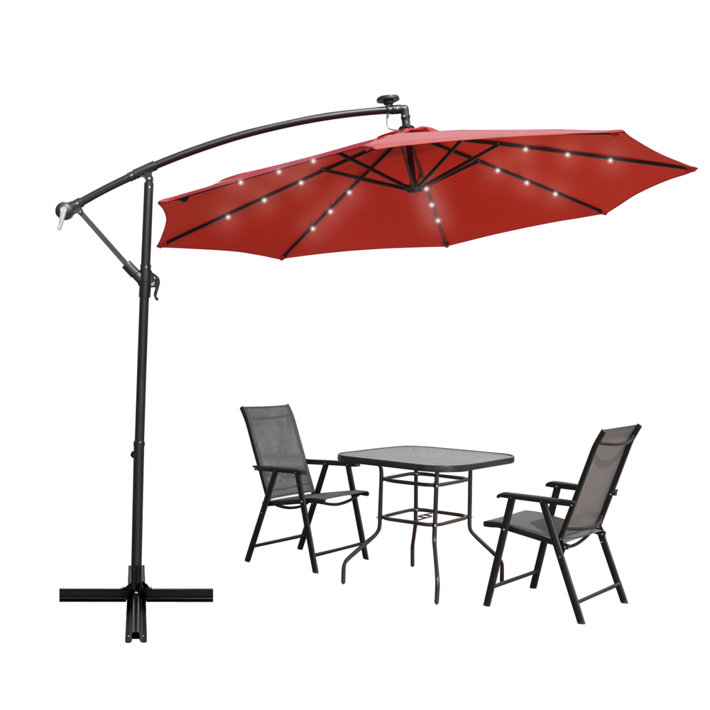 Outdoor 10 Ft Offset Cantilever Hanging Patio Umbrella With Solar Powered LED. Picture 14