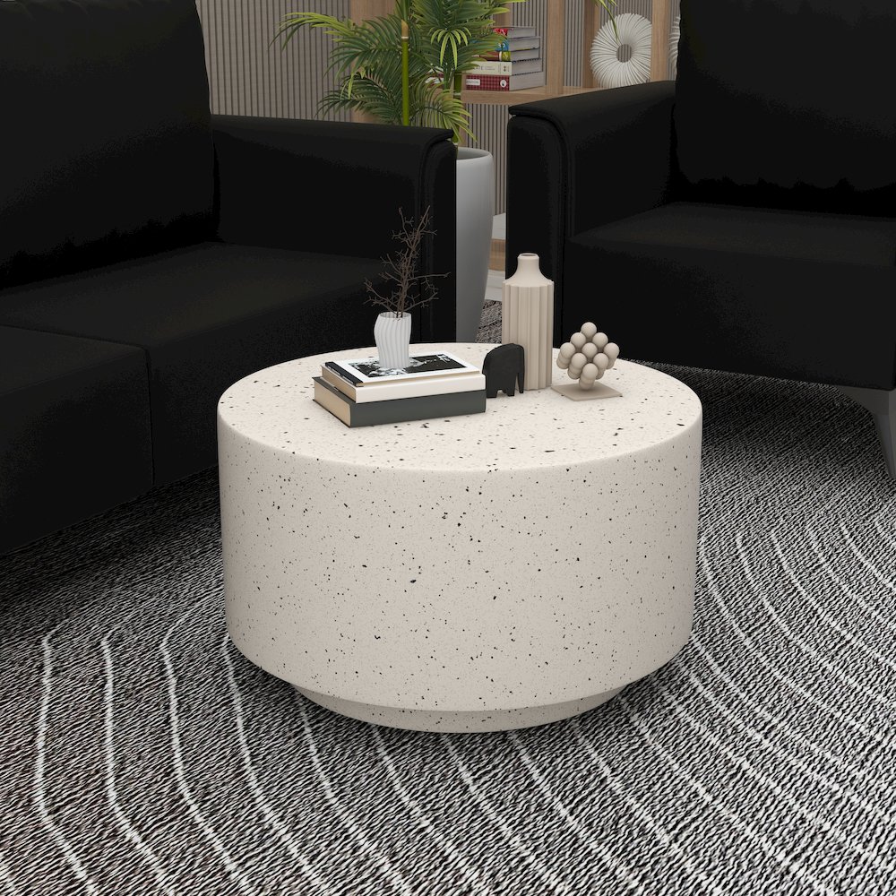Terra Collection Fiberglass Outdoor Coffee Table In White. Picture 9