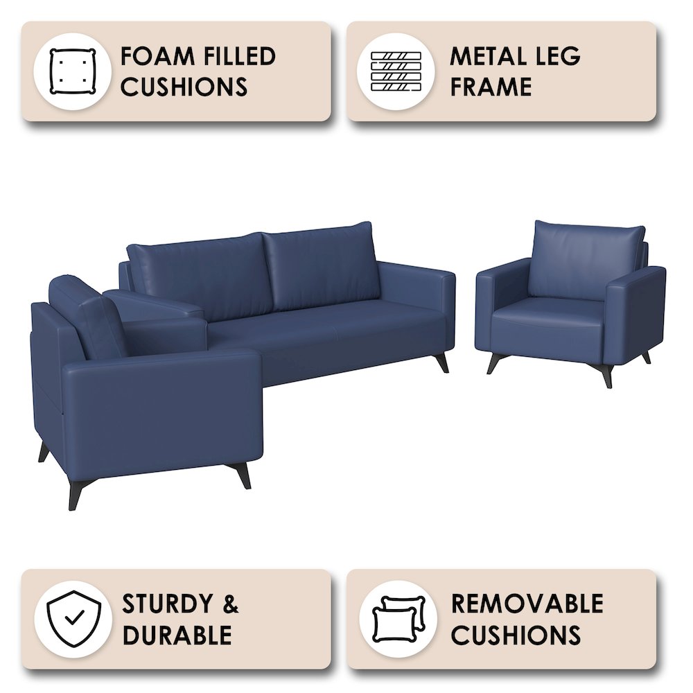 Inno Collection Sofa Set, 2 Single Seaters, and 3 seater In Dark Blue. Picture 5
