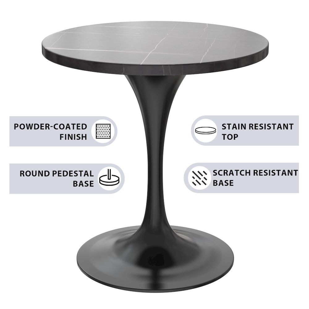 Verve Collection 27 Round Dining Table, Black Base with Sintered Stone Black Top. Picture 3