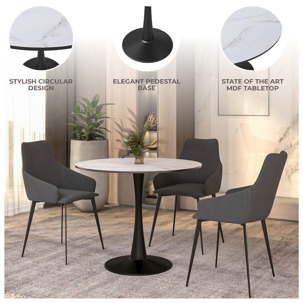 Bristol 35" round dining table Black base with marbled MDF top. Picture 12