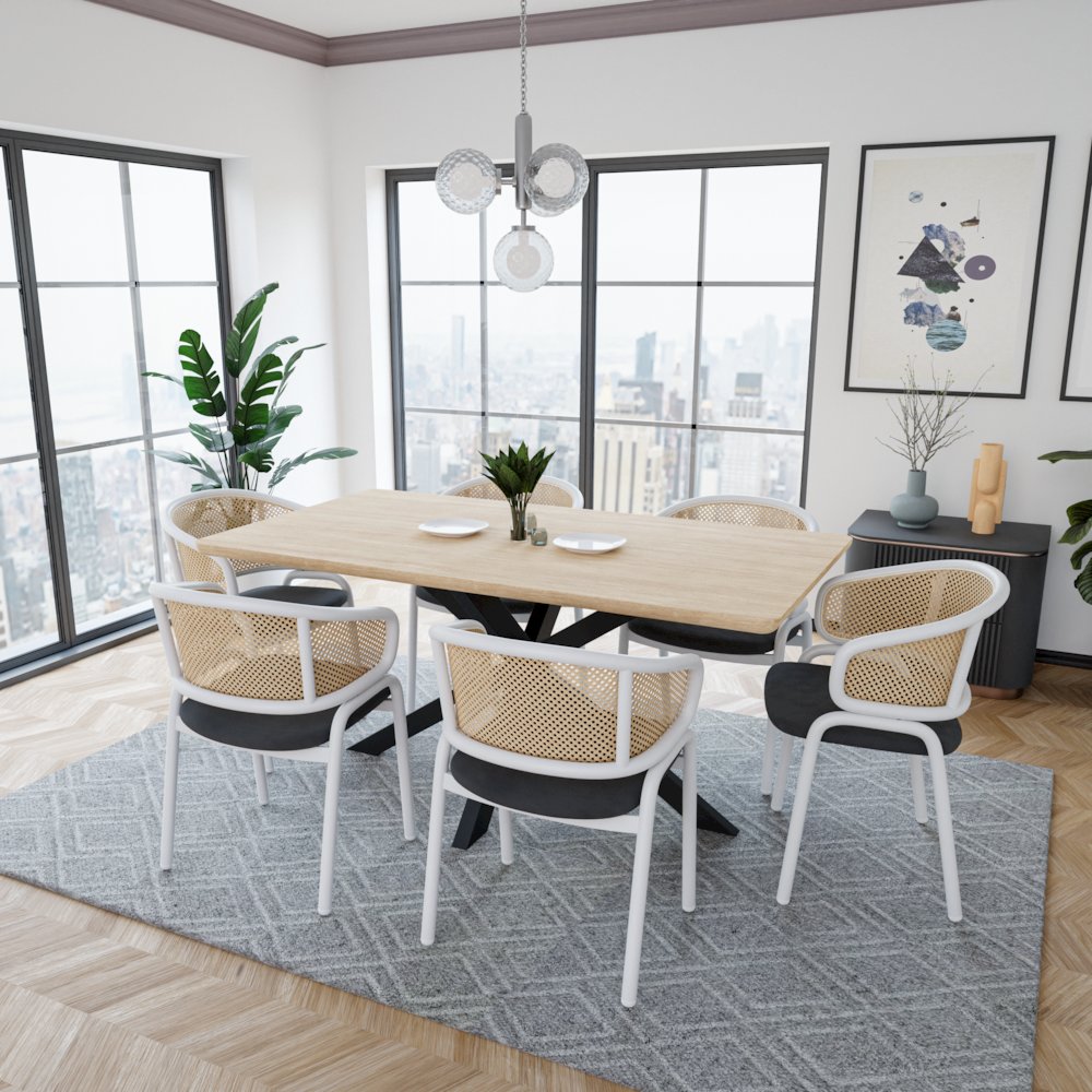 Ervilla - Dining Chair - White frame in Black Leather. Picture 9