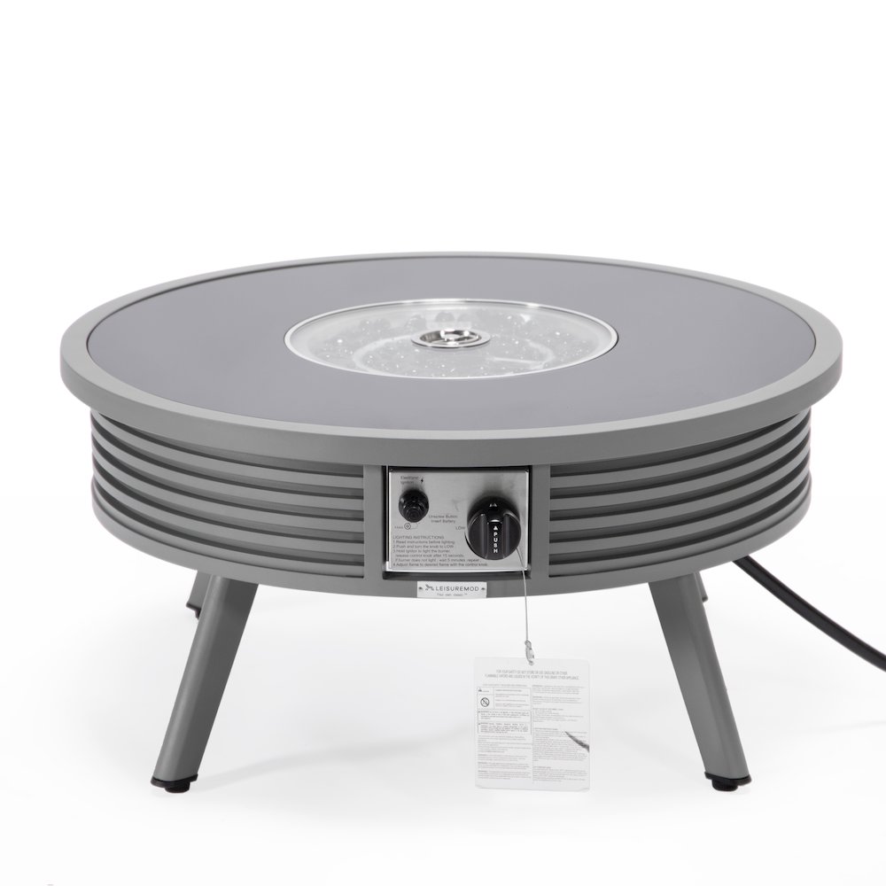 Walbrooke Outdoor Patio Aluminum Round Slats Design Fire Pit Side Table. Picture 6