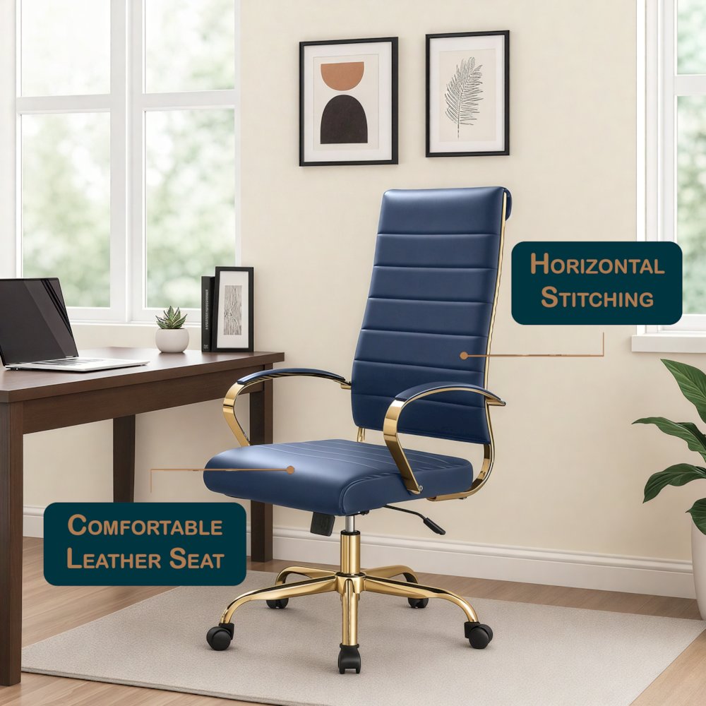 Benmar High-Back Leather Office Chair With Gold Frame. Picture 13