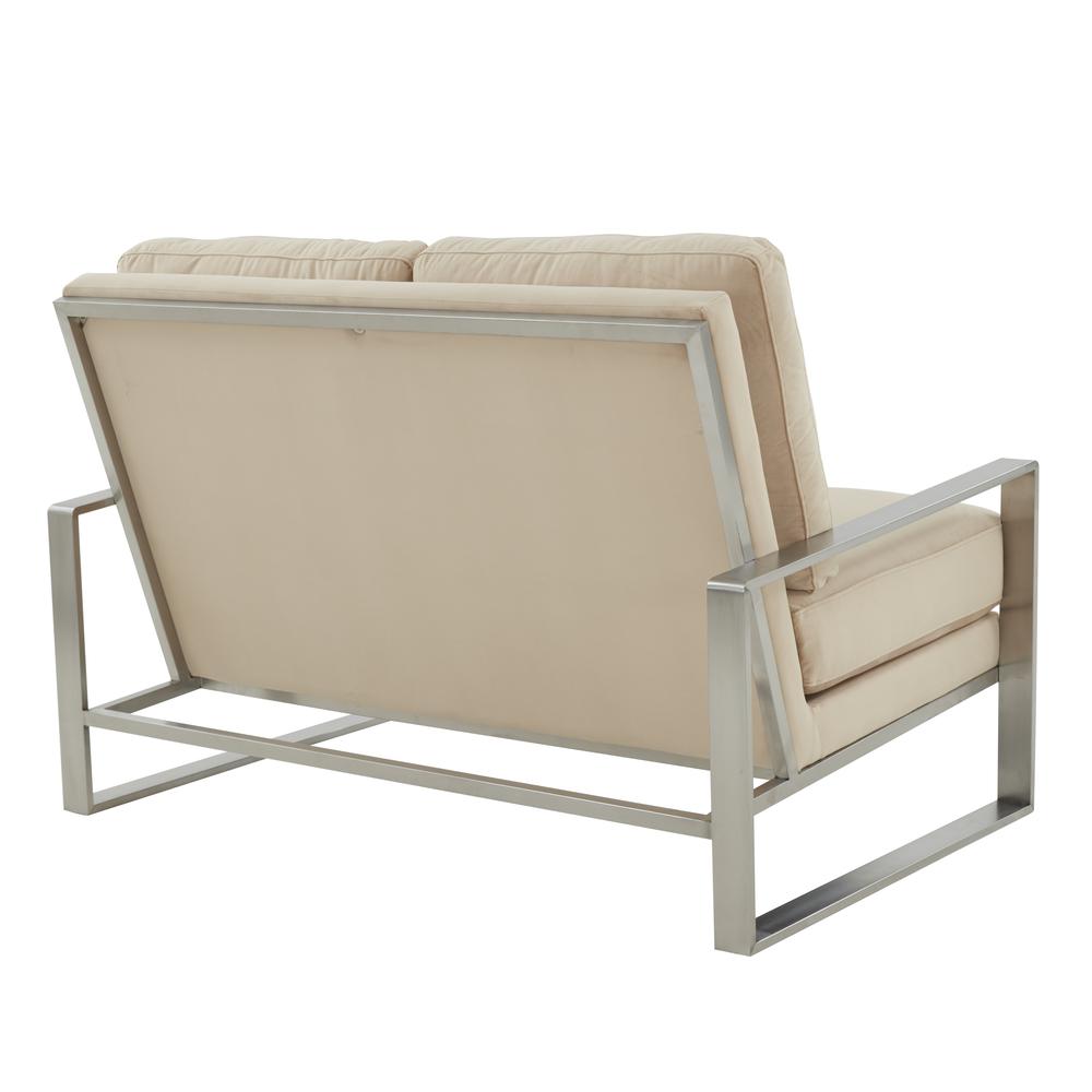 Leisuremod Jefferson Contemporary Modern Velvet Loveseat With Silver Frame, Beige. Picture 4