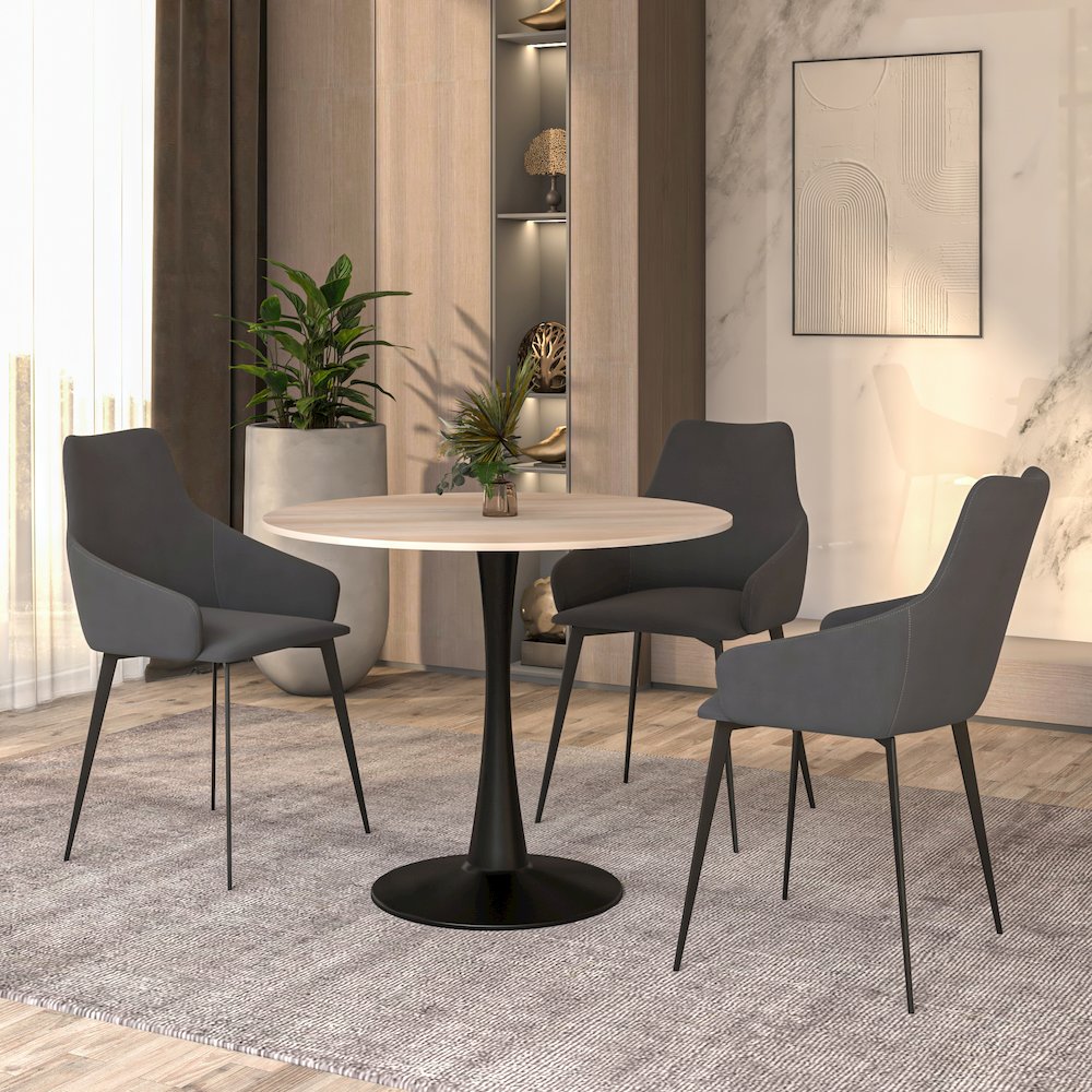 Bristol 35" Round Dining Table Black Base with Sintered Stone Natural Wood Top. Picture 3