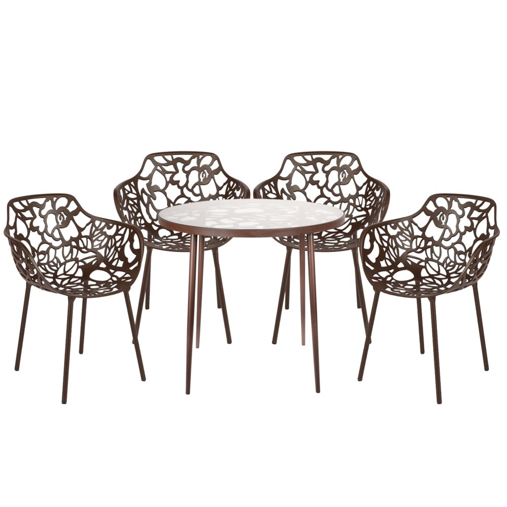 Devon Mid-Century Modern 5-Piece Aluminum Outdoor Patio Dining Set. Picture 2