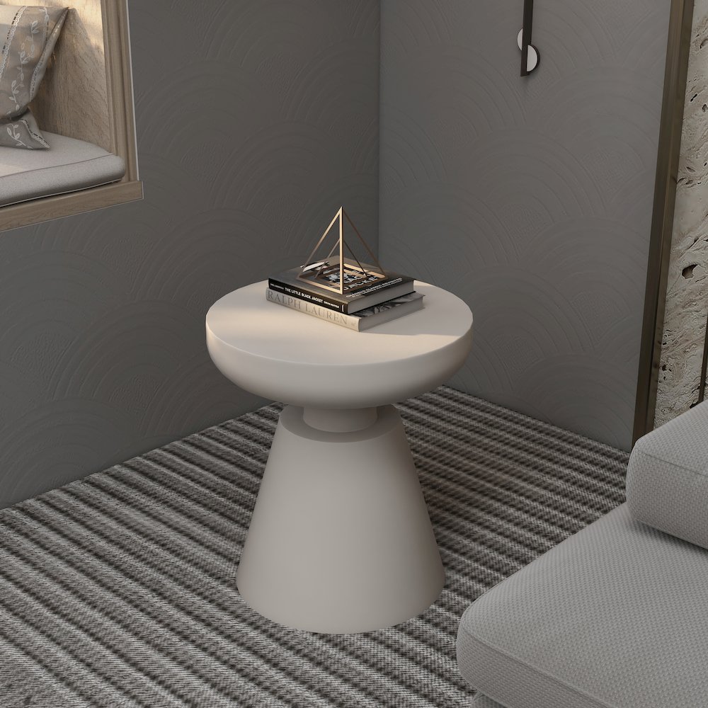 Isle Collection Fiberglass Outdoor Side Table in Cream. Picture 14
