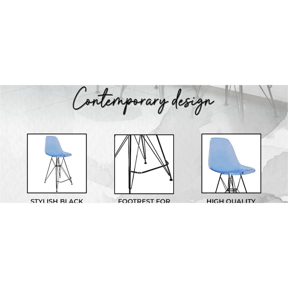 Modern Acrylic Bar stool Cresco Collection Black Base with Trans Blue seat. Picture 36