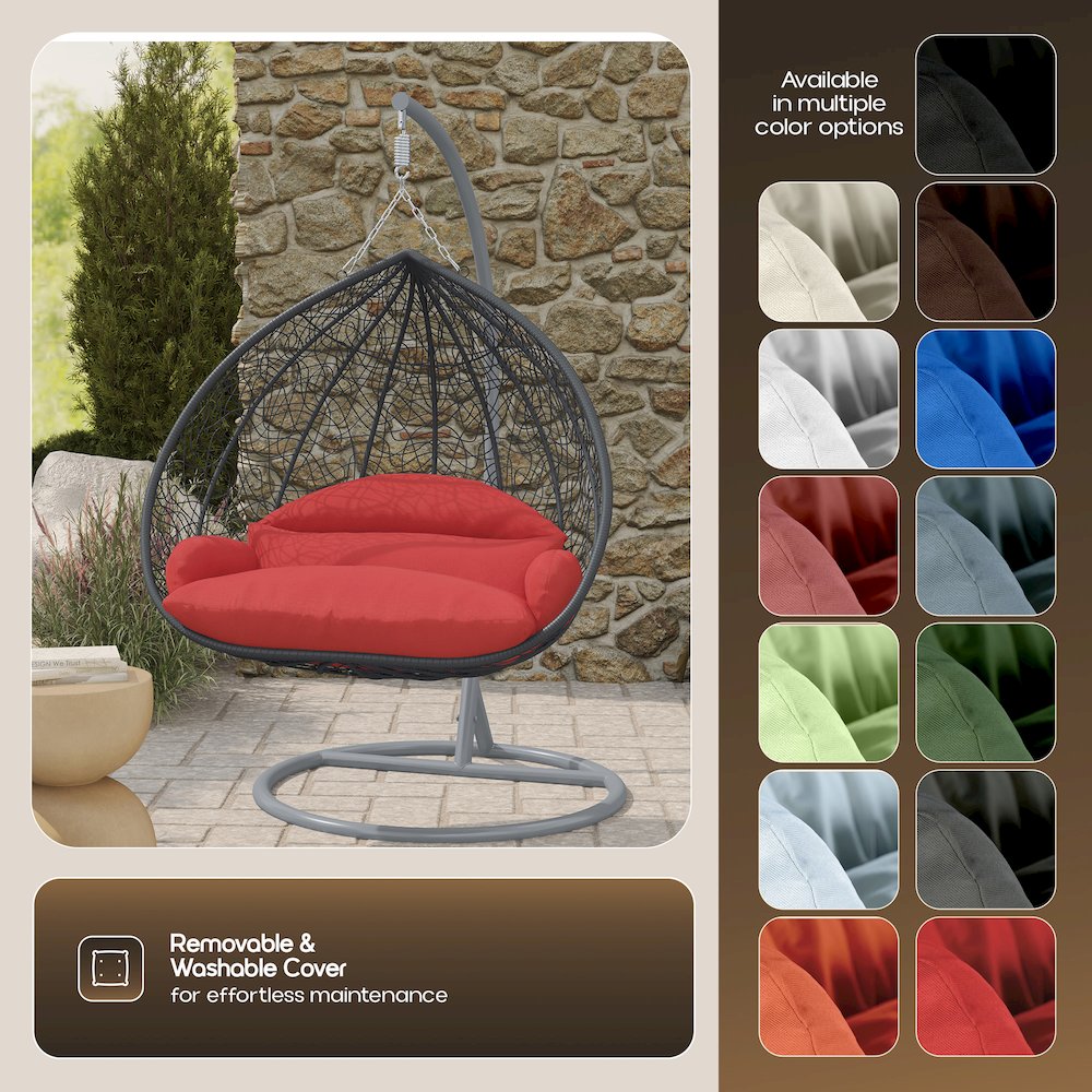 Recluse Collection Modern Outdoor Swing Chair Grey Frame with ES57 Red Cushion. Picture 7