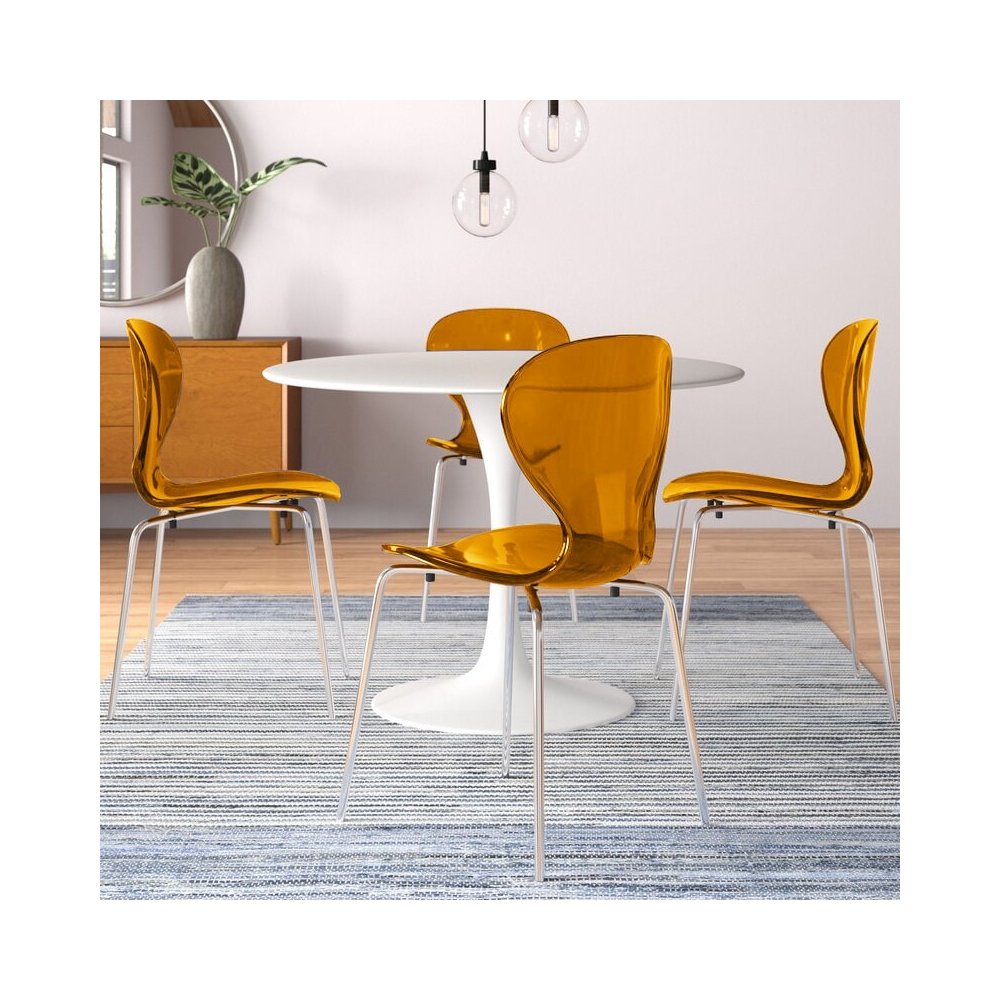 Modern Oyster Side Chair in Transparent Orange with Chromed Base Set of 2. Picture 3